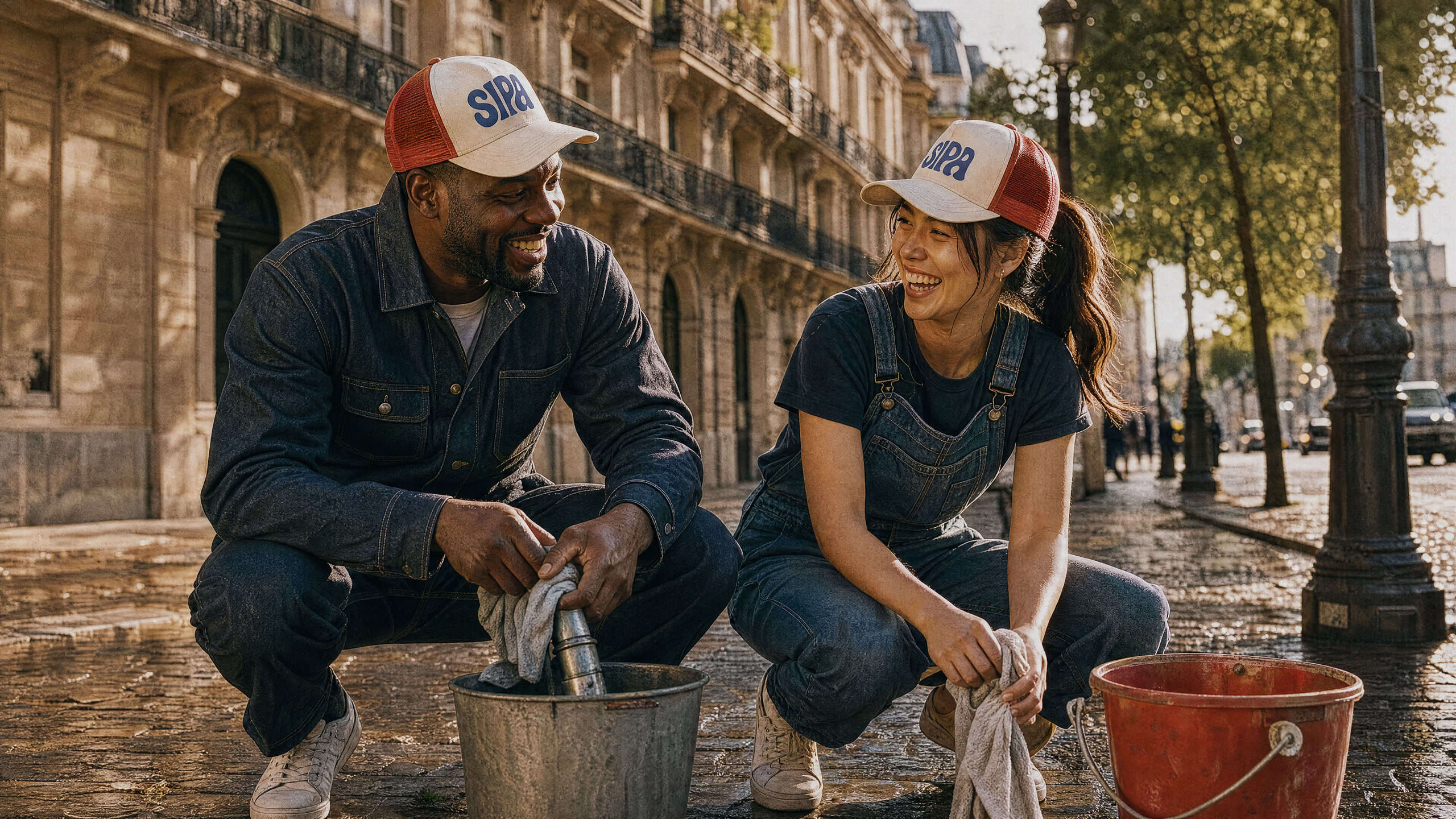 Deux membres de l'équipe SIPA, en pleine rue