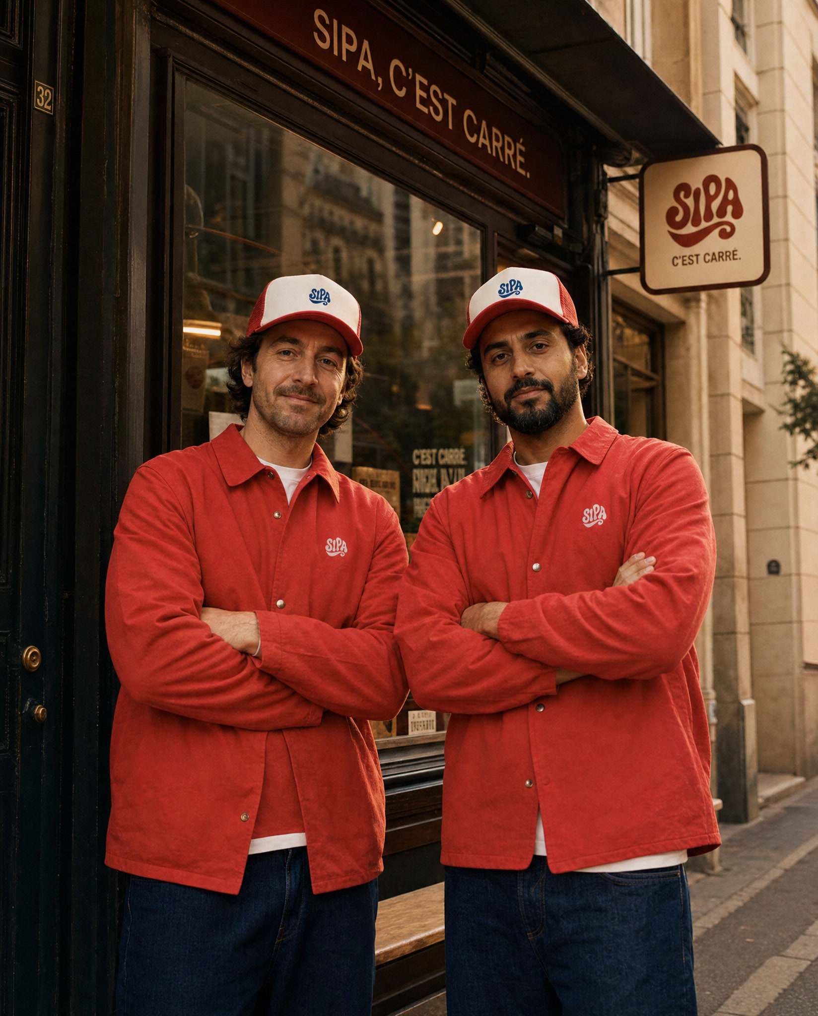 Les fondateurs de SIPA devant un local, avant la visite