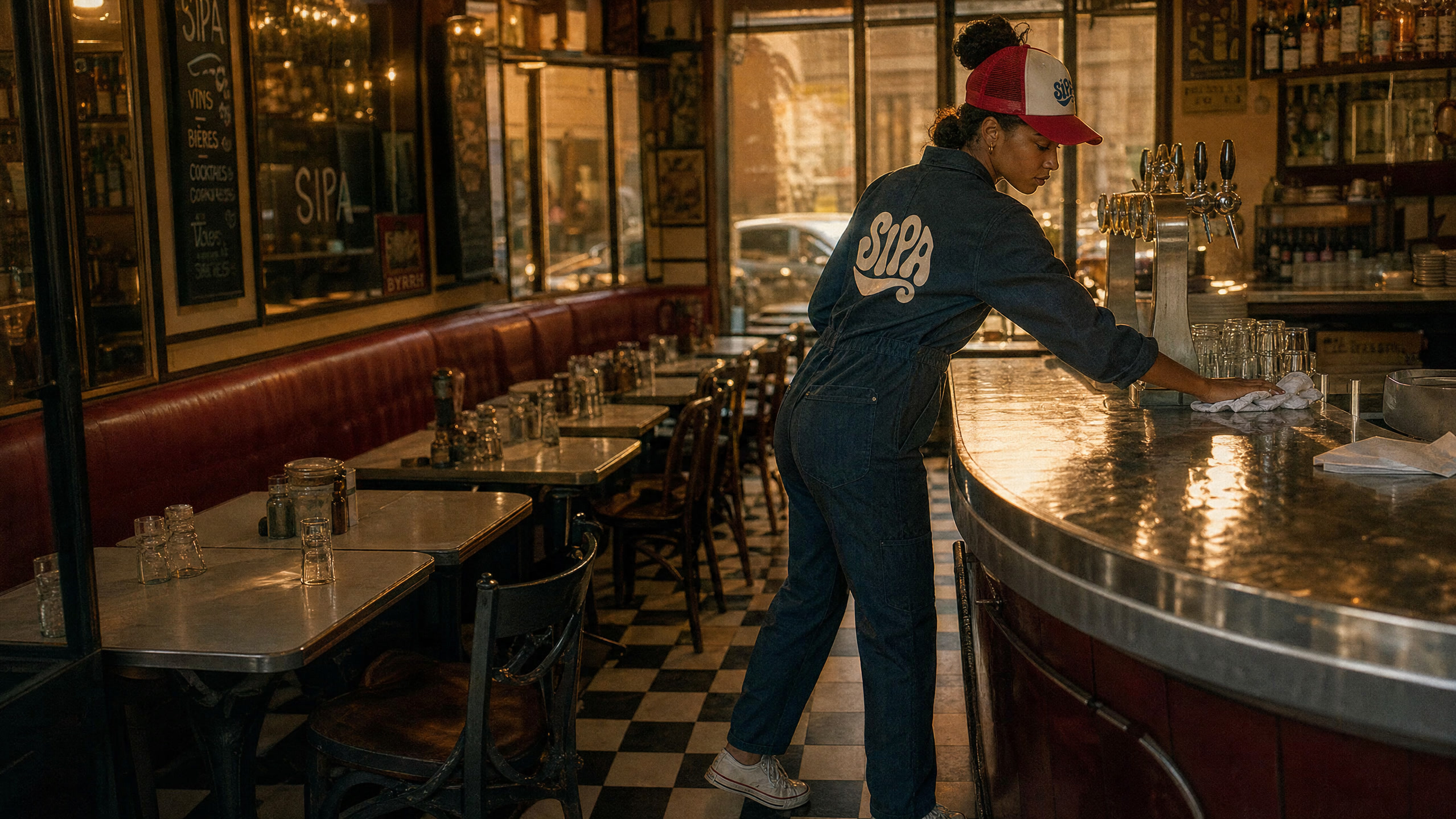 Le comptoir prêt, avant le premier service