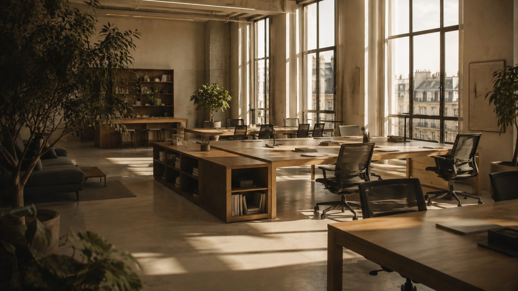 Un plateau de bureaux prêt, avant l'arrivée des équipes